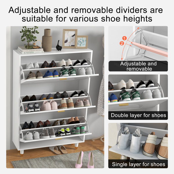 Mercer41 32" W Entrance Vertical Shoe White Three Flipped Shoe